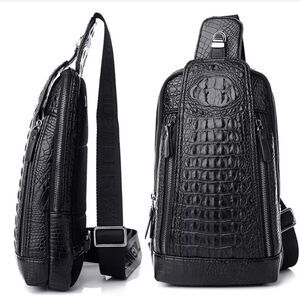 Men's PU Leather Crocodile Pattern Chest Bag Sling Backpack Crossbody Travel Bag